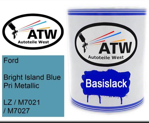 Ford, Bright Island Blue Pri Metallic, LZ / M7021 / M7027: 1L Lackdose, von ATW Autoteile West.